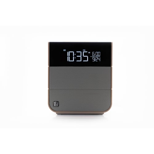 TeleAdapt Sound Rise II Alarm Clock with Bluetooth Speaker, Wood and Taupe